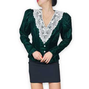 Vtg Jessica McClintock Velvety Emerald Green Lace 