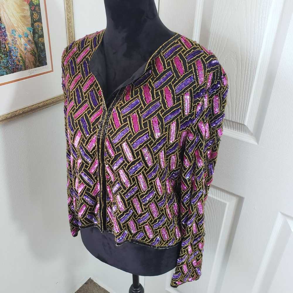 Vintage Beaded Sequin Silk Blouse - image 1