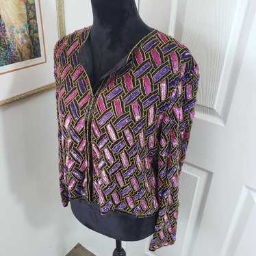 Vintage Beaded Sequin Silk Blouse - image 1