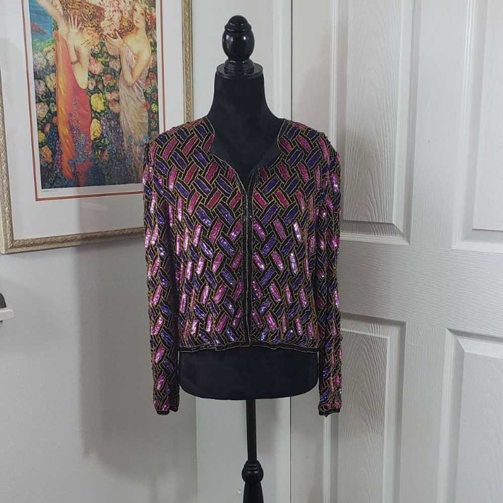 Vintage Beaded Sequin Silk Blouse - image 2