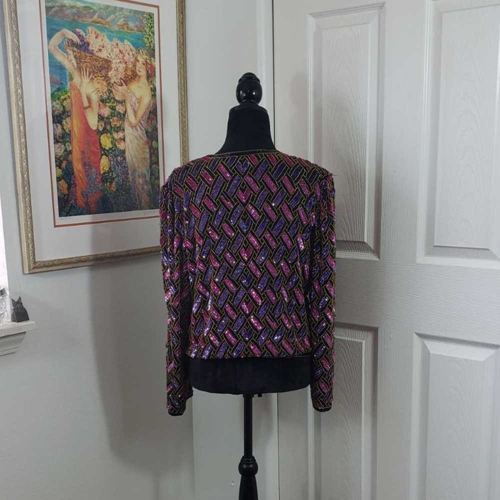 Vintage Beaded Sequin Silk Blouse - image 3