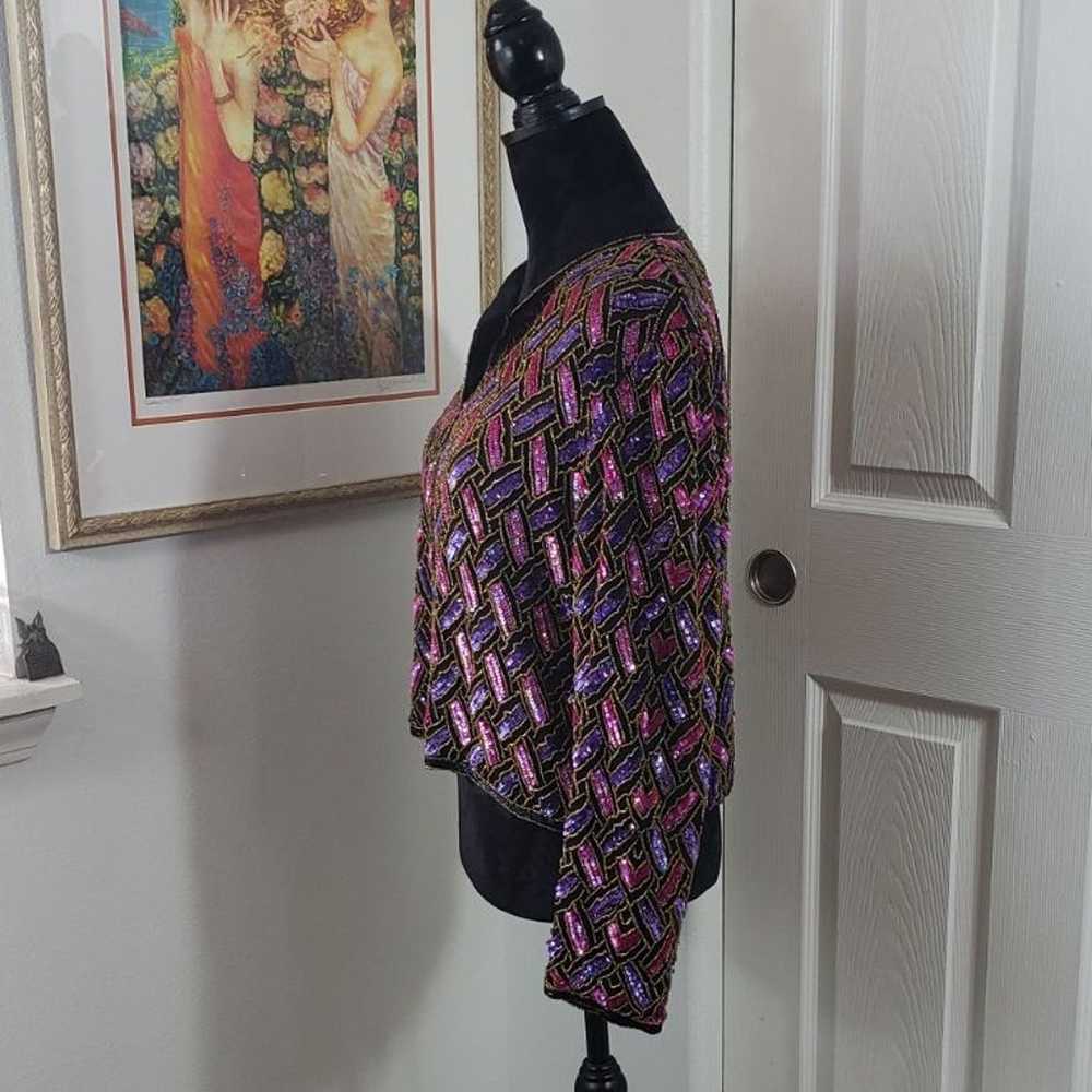 Vintage Beaded Sequin Silk Blouse - image 5