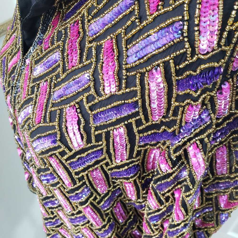 Vintage Beaded Sequin Silk Blouse - image 6