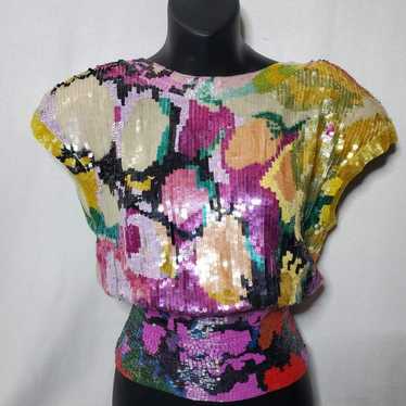 1980's Neil Bieff Sequin and Bead Blouse