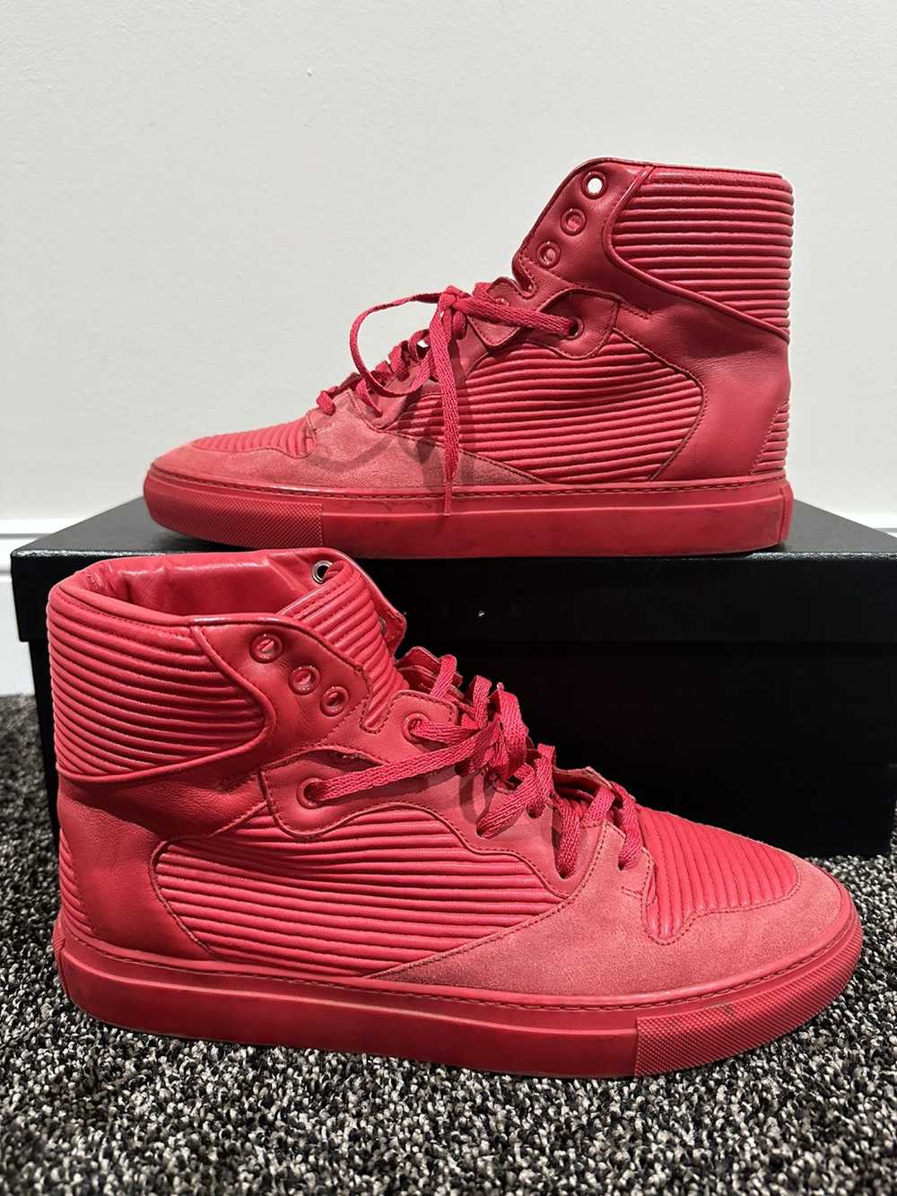 Balenciaga Balenciaga Pleated Red Suede Hi-Top Sneaker - Gem