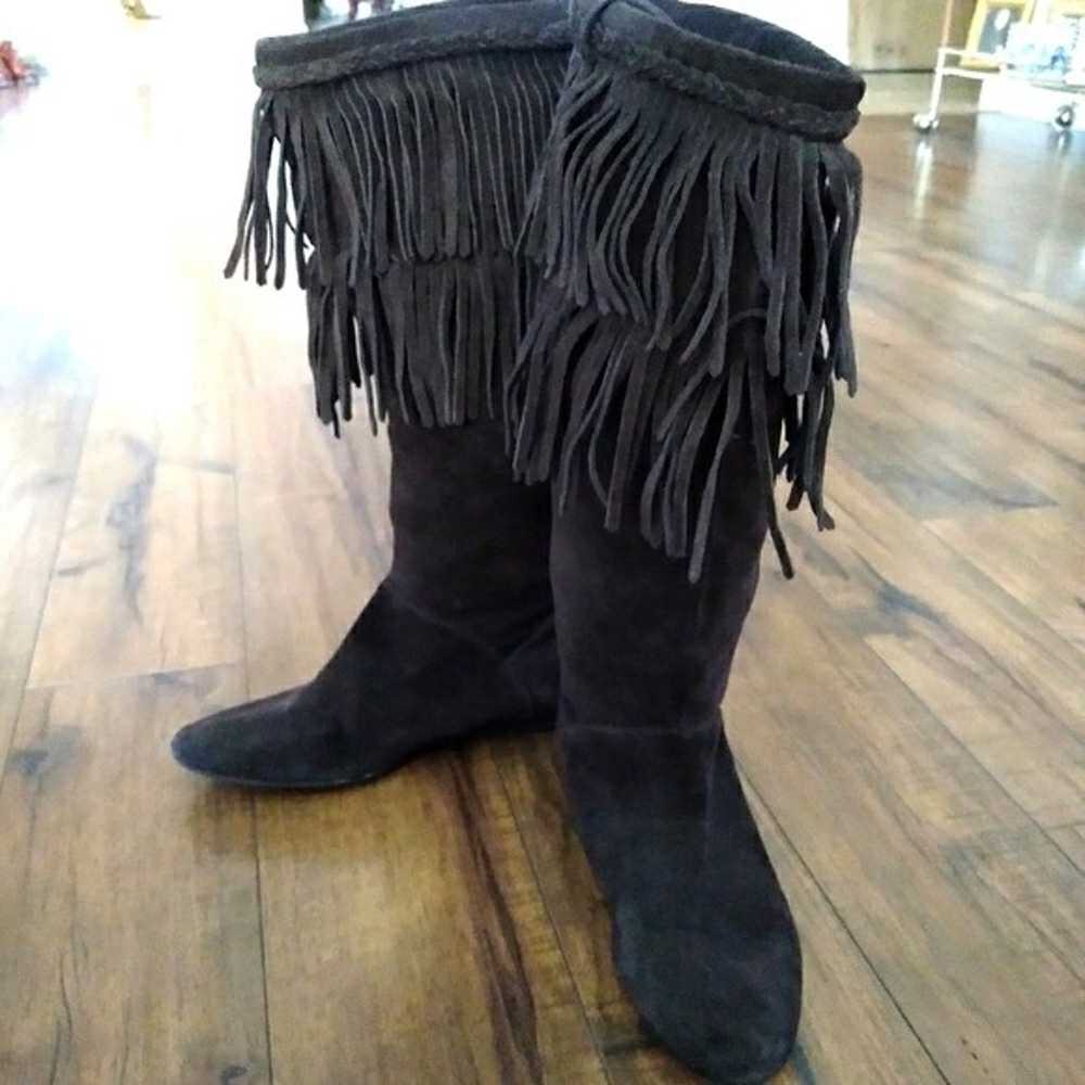 Gianni Bini 90's Brown Fringe Suede Boots - image 1