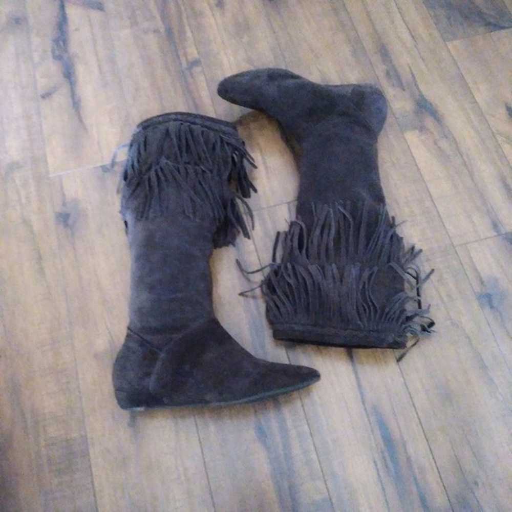 Gianni Bini 90's Brown Fringe Suede Boots - image 3