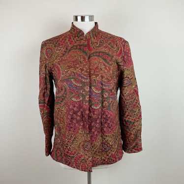 Maggy London Vintage 100% Silk Red Green Paisley … - image 1