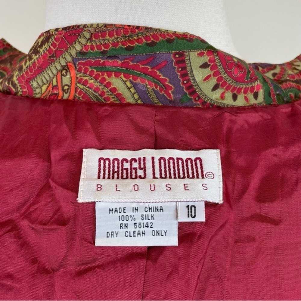 Maggy London Vintage 100% Silk Red Green Paisley … - image 2