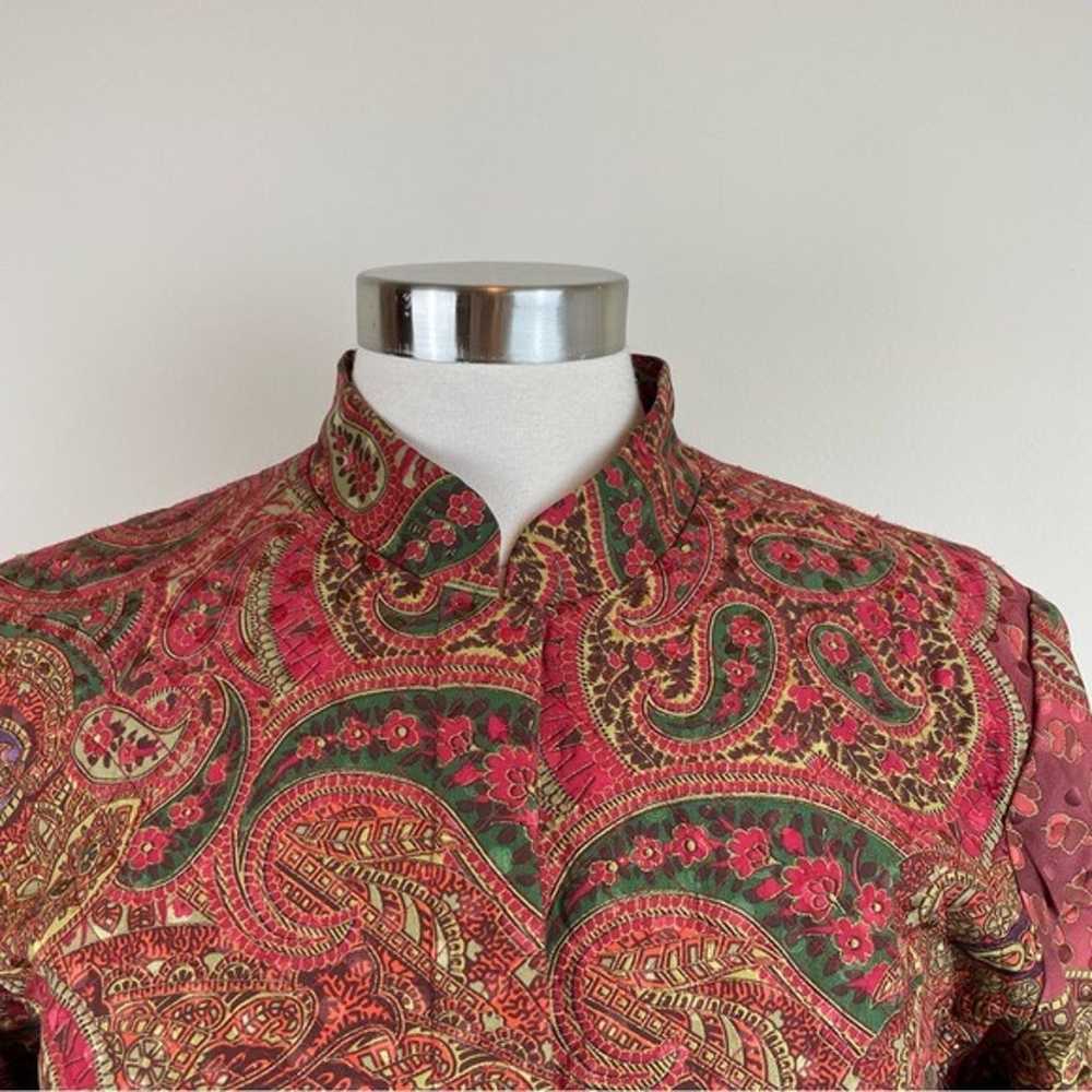 Maggy London Vintage 100% Silk Red Green Paisley … - image 5