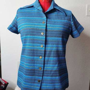 Graff Californiawear Vintage 70s/80s Teal Striped… - image 1