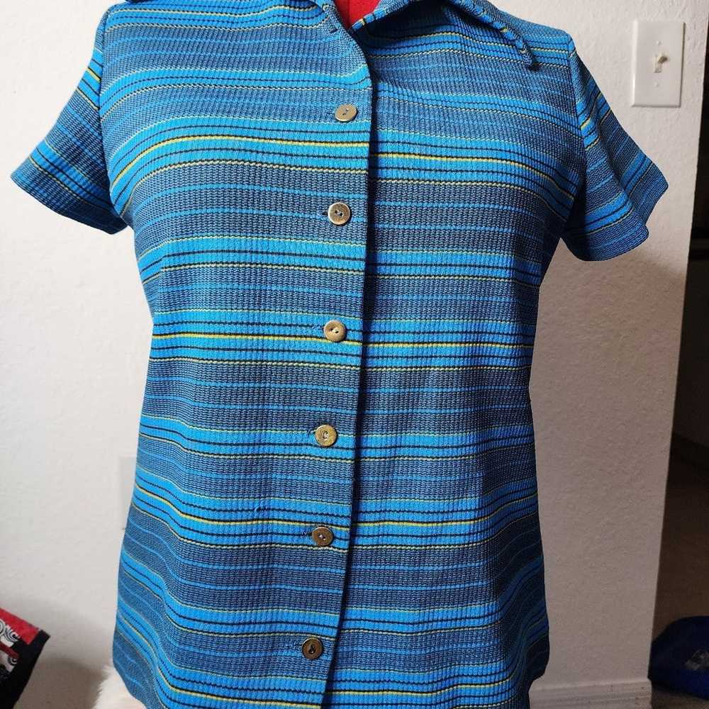 Graff Californiawear Vintage 70s/80s Teal Striped… - image 2