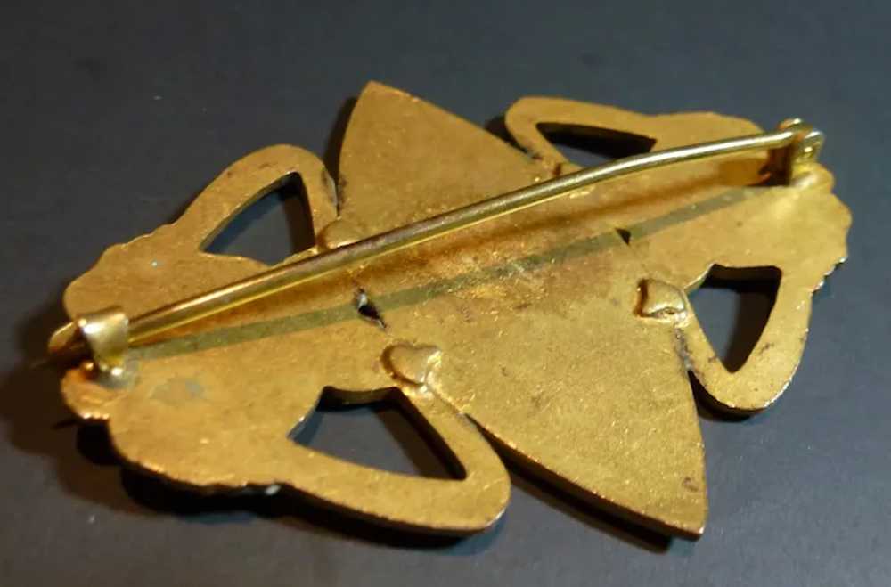 ART Nouveau Gold Plated Enamel Floral Pierced Pin… - image 5