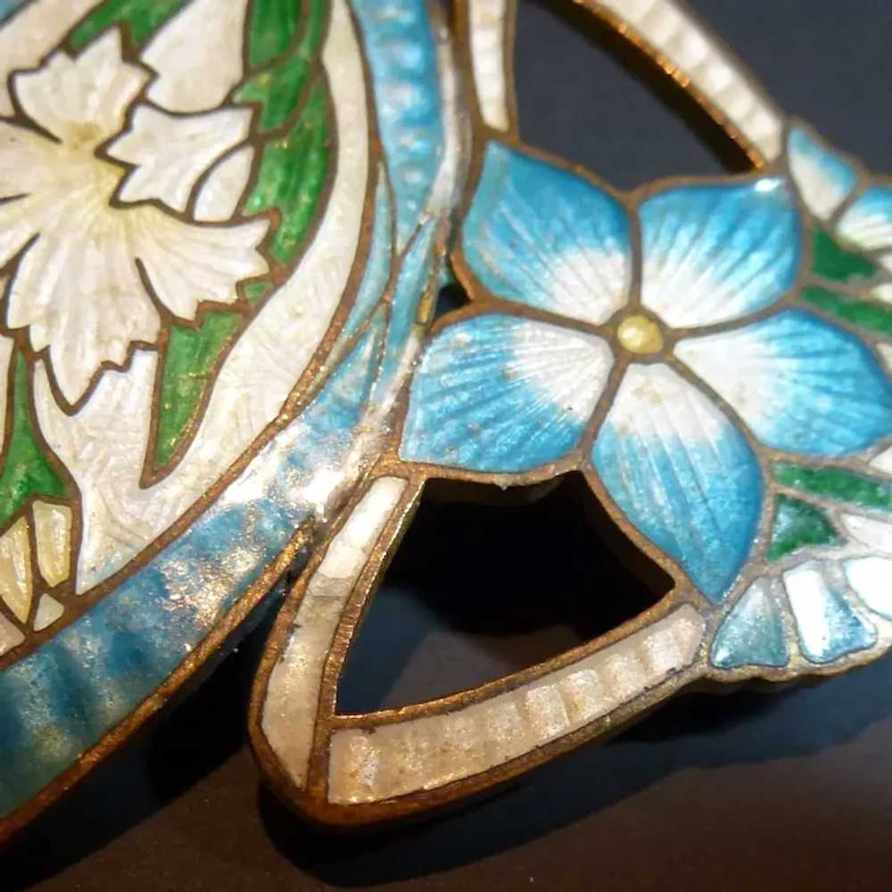 ART Nouveau Gold Plated Enamel Floral Pierced Pin… - image 8