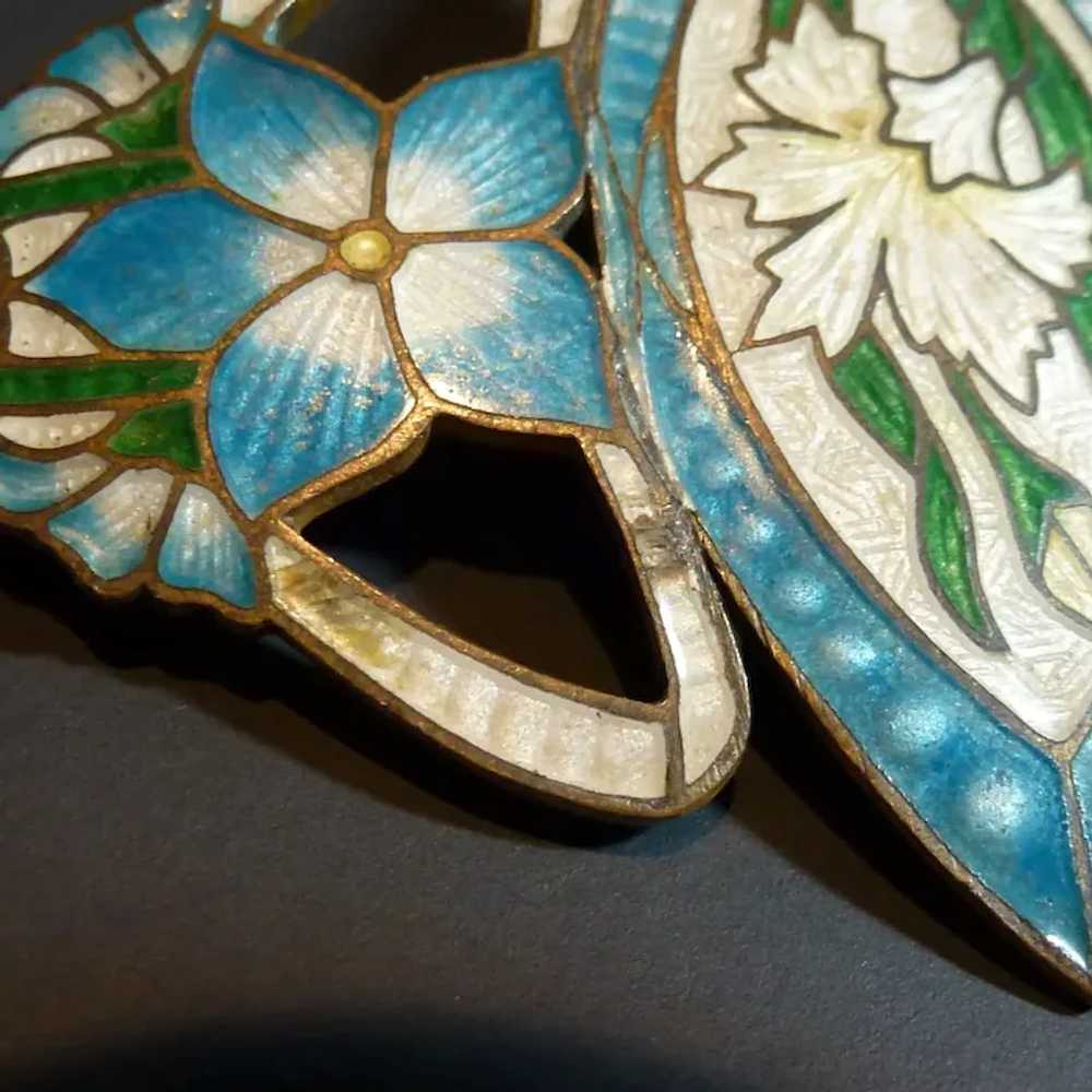 ART Nouveau Gold Plated Enamel Floral Pierced Pin… - image 9