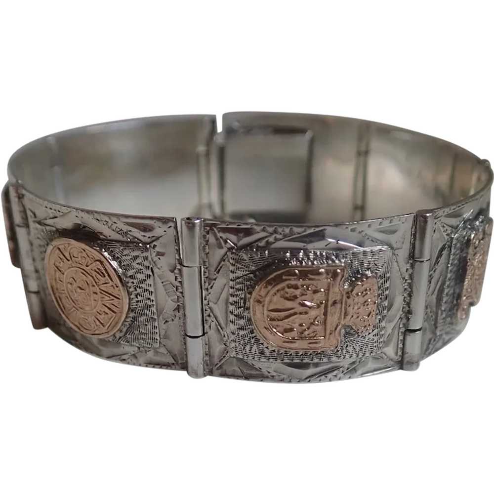 *Vintage Sterling Mix Metals Mexican Symbols Pane… - image 1