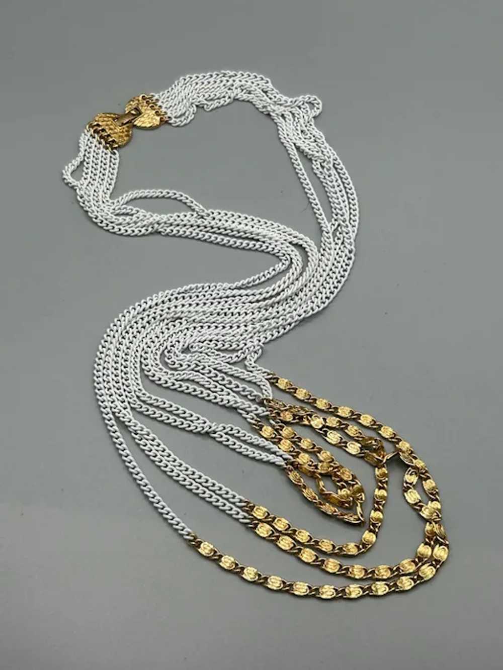 Vintage Signed Monet Multi Chain Necklace White E… - image 10