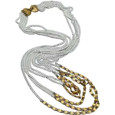 Vintage Signed Monet Multi Chain Necklace White E… - image 1