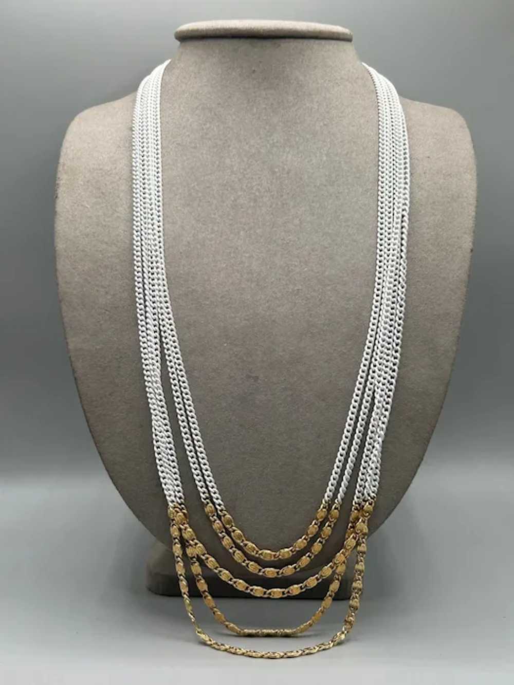 Vintage Signed Monet Multi Chain Necklace White E… - image 2