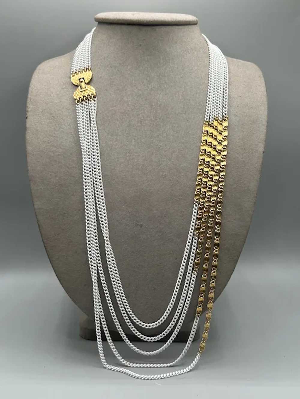 Vintage Signed Monet Multi Chain Necklace White E… - image 3