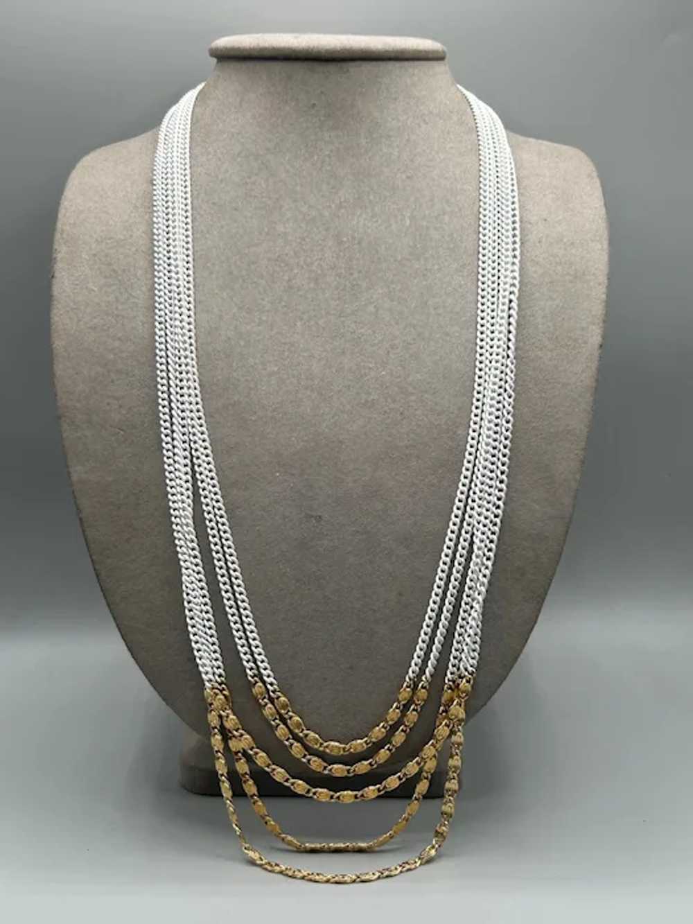 Vintage Signed Monet Multi Chain Necklace White E… - image 5