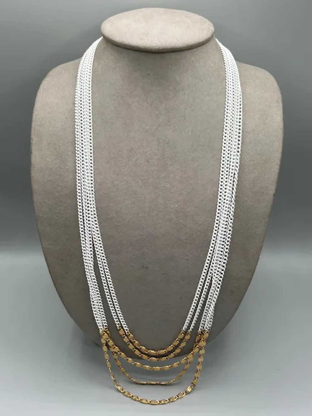 Vintage Signed Monet Multi Chain Necklace White E… - image 6