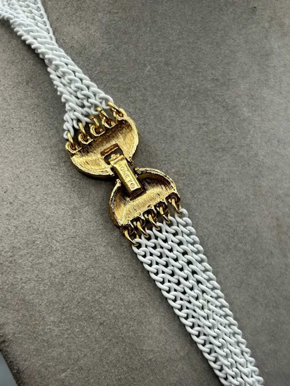 Vintage Signed Monet Multi Chain Necklace White E… - image 9