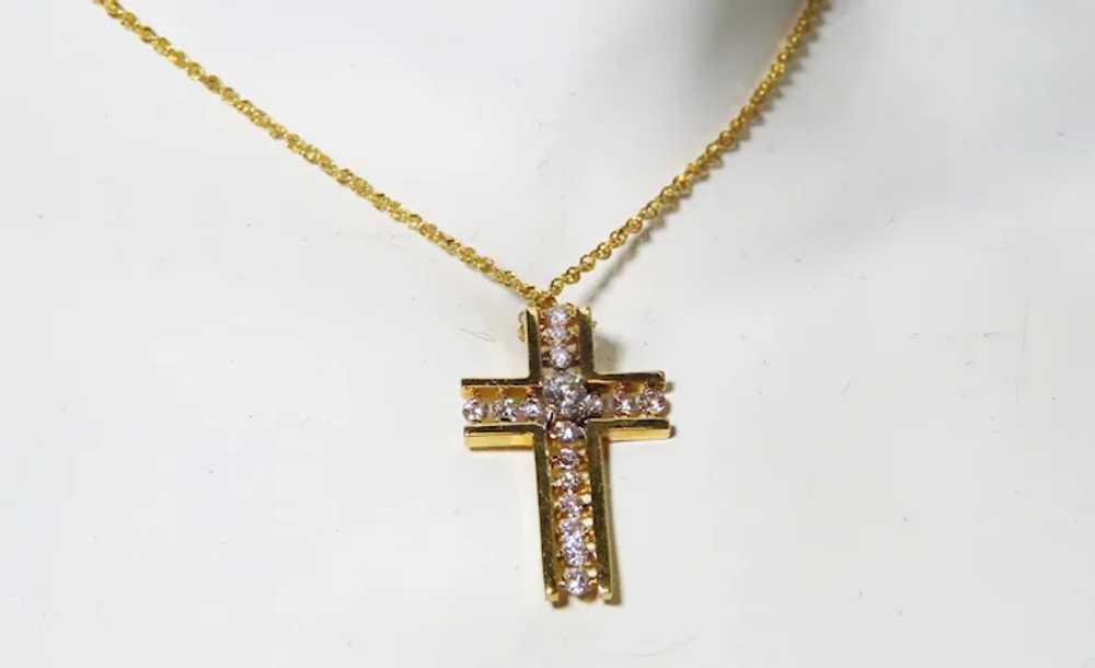 Estate 14K Yellow Gold Diamond  Cross and Chain H… - image 2