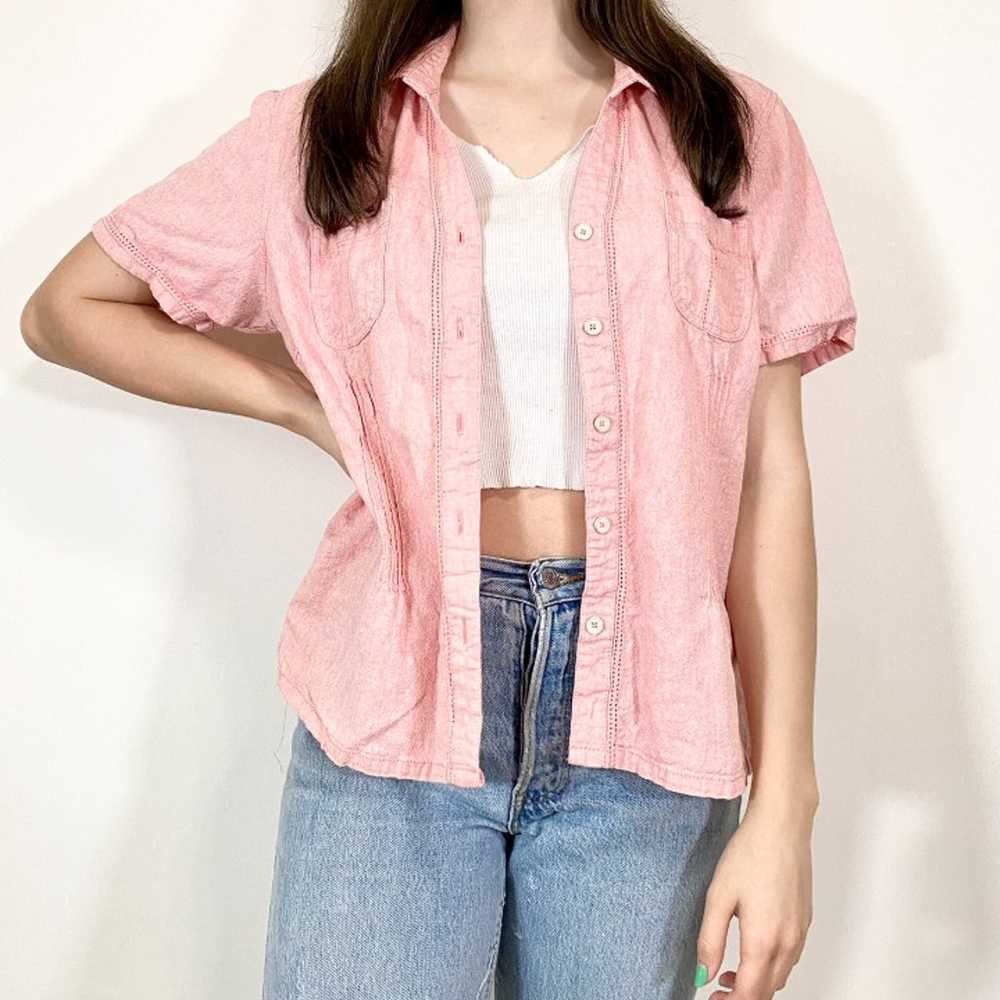 Vintage salmon pink button up shirt - image 1