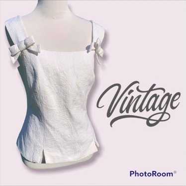 Vintage Textured Bow Detail Sleeveless Blouse db … - image 1