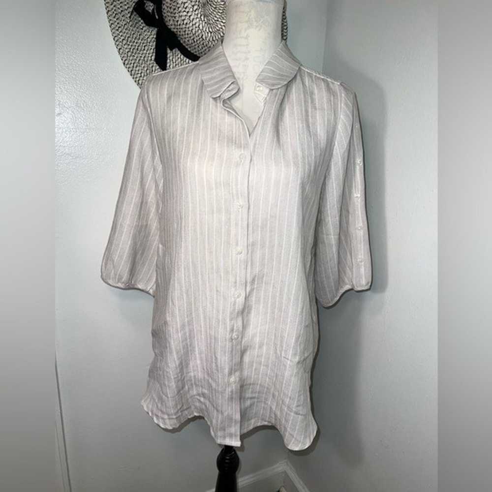 Vintage,L striped 3/4 Sleeves with button accents… - image 1