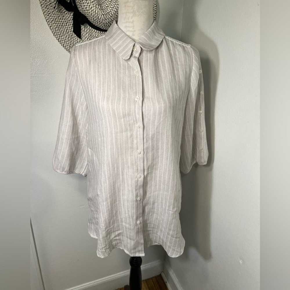 Vintage,L striped 3/4 Sleeves with button accents… - image 3