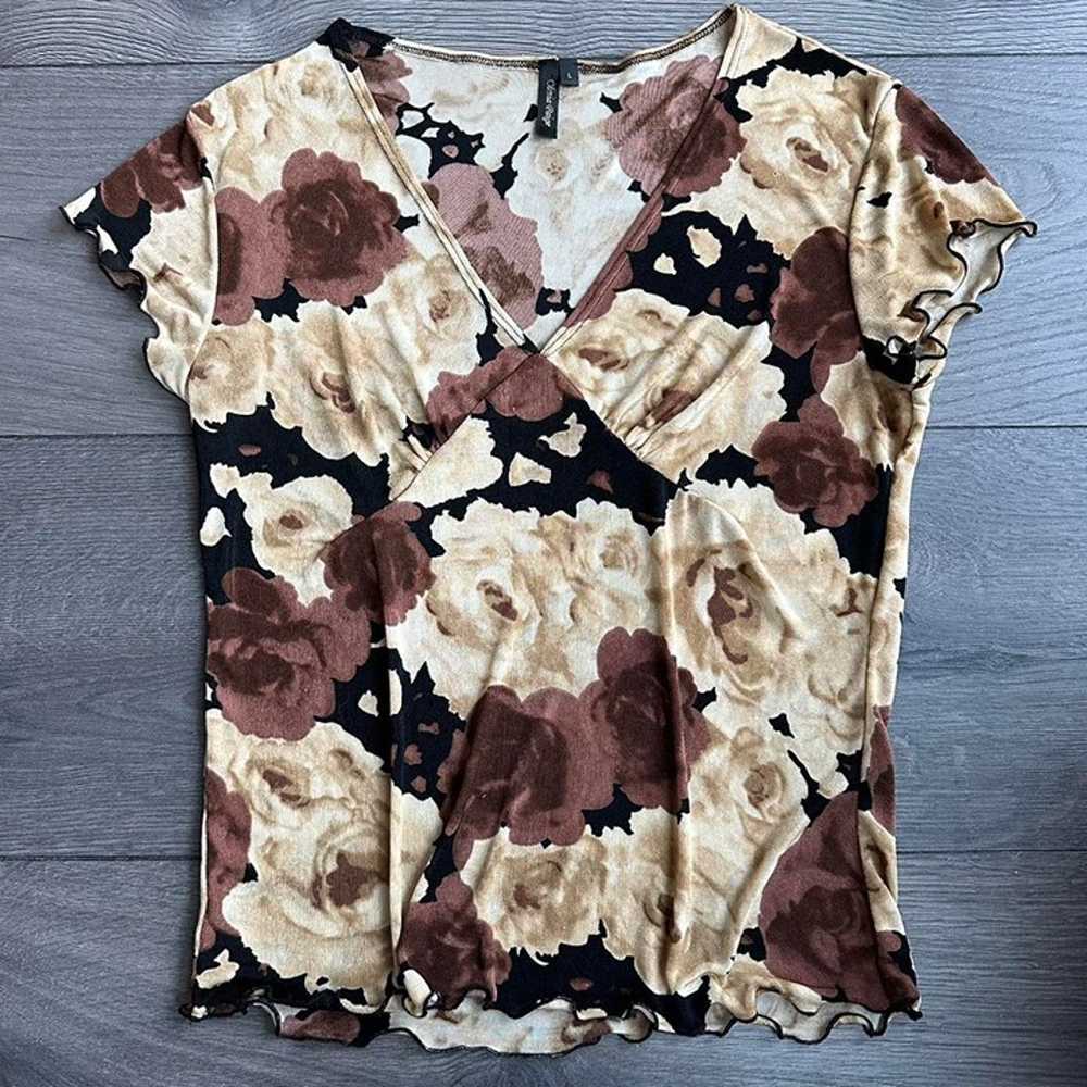 Vintage Y2K Brown and Tan Floral Top - image 1