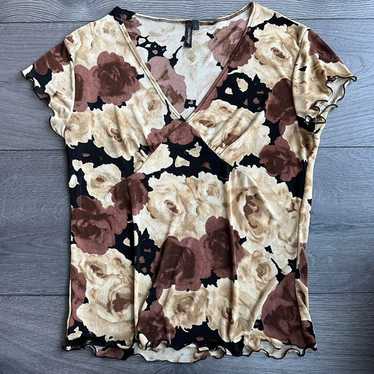 Vintage Y2K Brown and Tan Floral Top - image 1