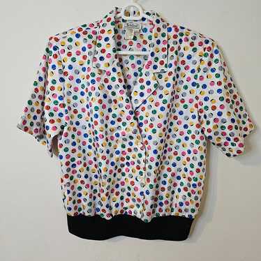 Vintage Size 12 Notations Polka Dot Blouse - image 1