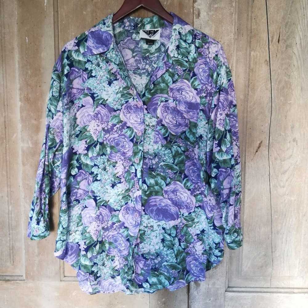 Vintage Purple Floral Shirt - image 3