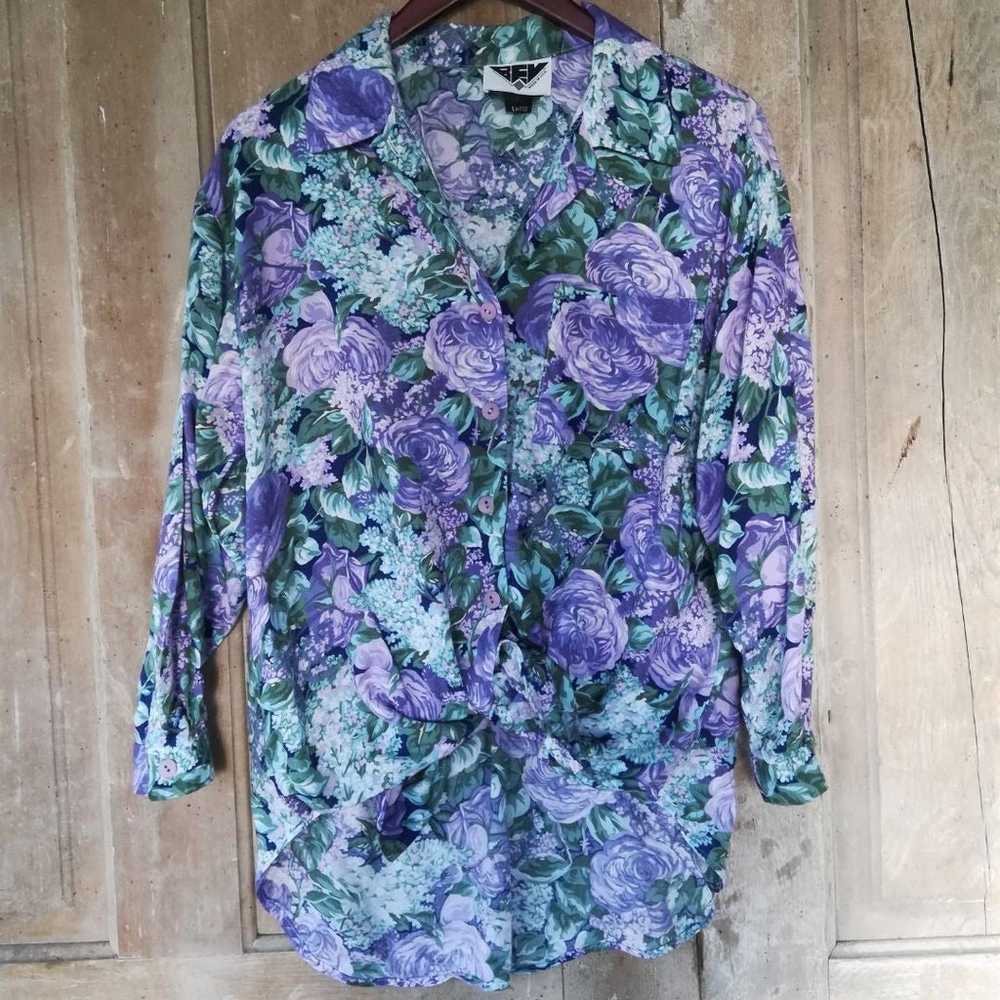 Vintage Purple Floral Shirt - image 6