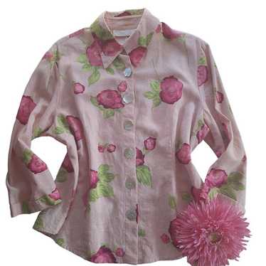 Taylor G. Liinen Button-Up Floral Blouse - image 1