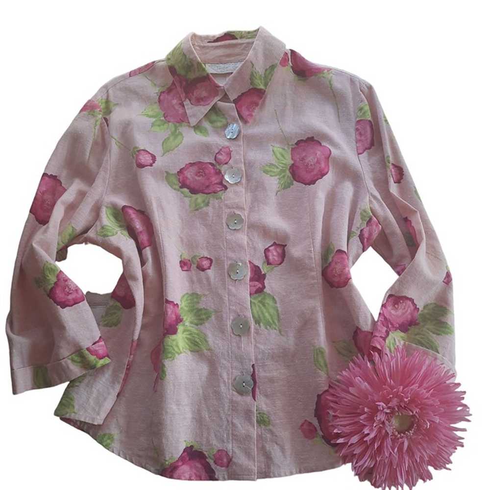 Taylor G. Liinen Button-Up Floral Blouse - image 2