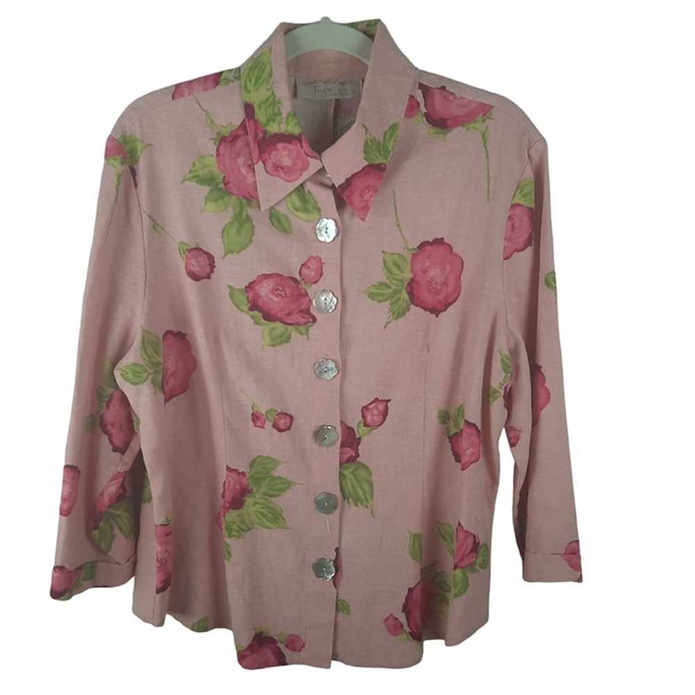 Taylor G. Liinen Button-Up Floral Blouse - image 3