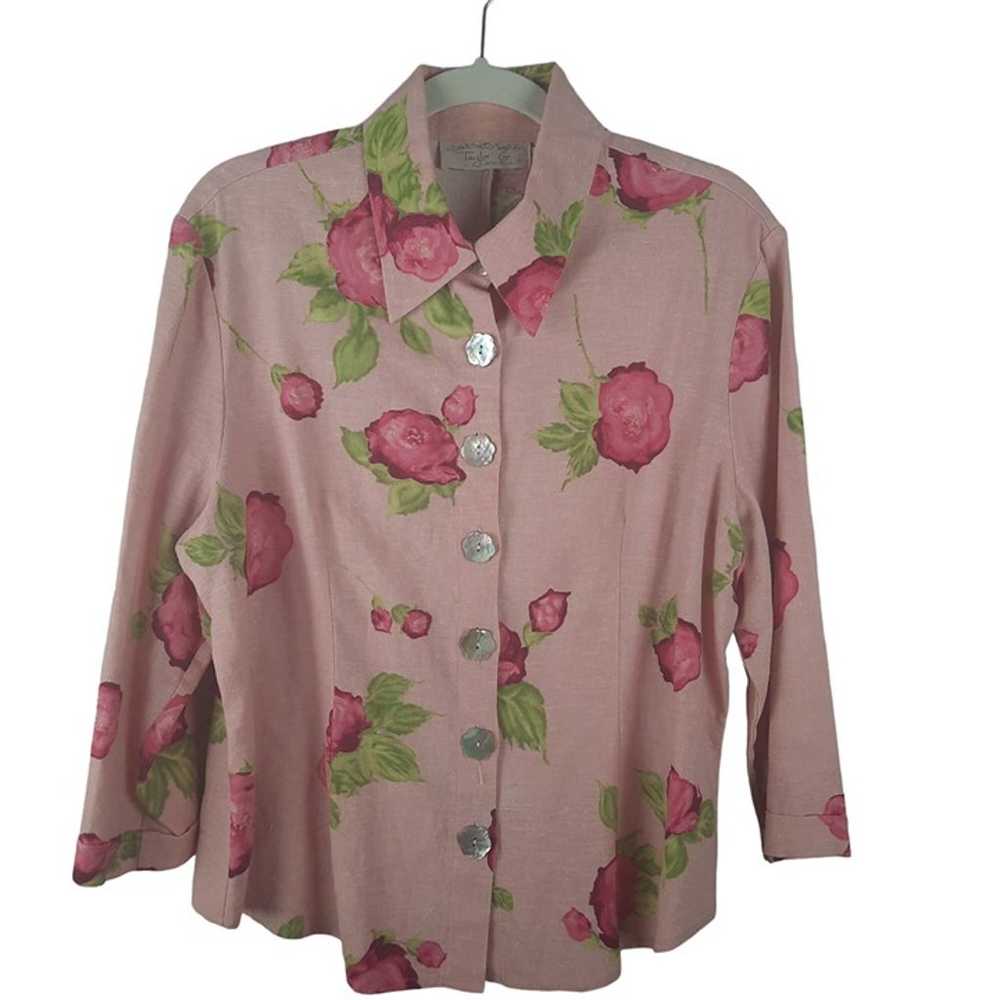 Taylor G. Liinen Button-Up Floral Blouse - image 4