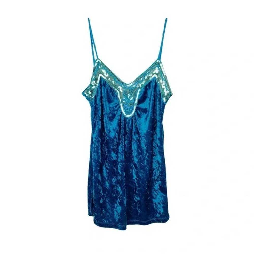 Y2K Vintage Crushed Velvet & Sequin V-Neck Tank T… - image 1