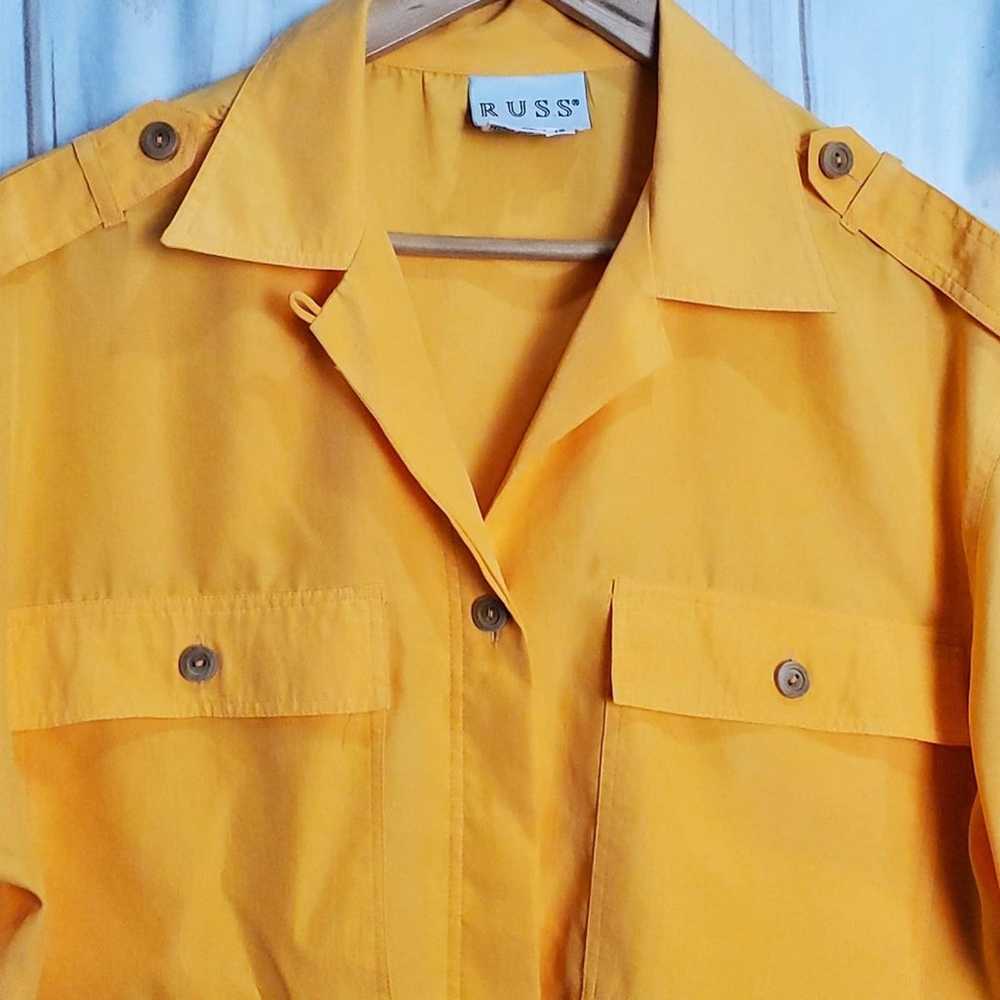 Vintage 80's Russ Bright Yellow Safari Button Dow… - image 2