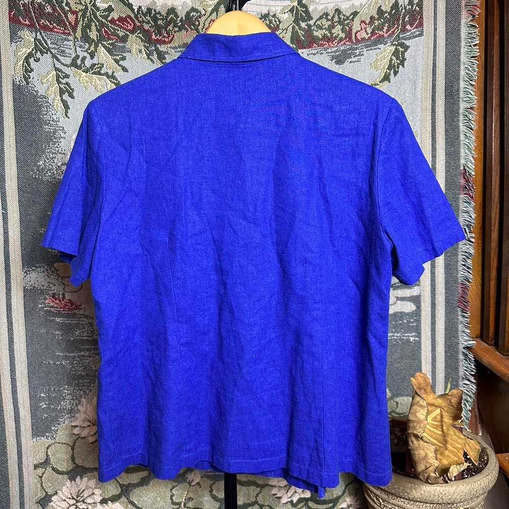 Vintage 1990s Ake Linen Flower Embroidered Shirt - image 4