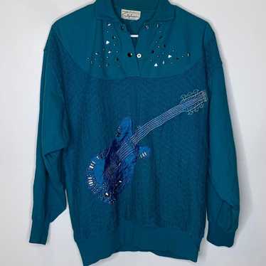 Vintage 80s guitar sweatshirt studded - image 1