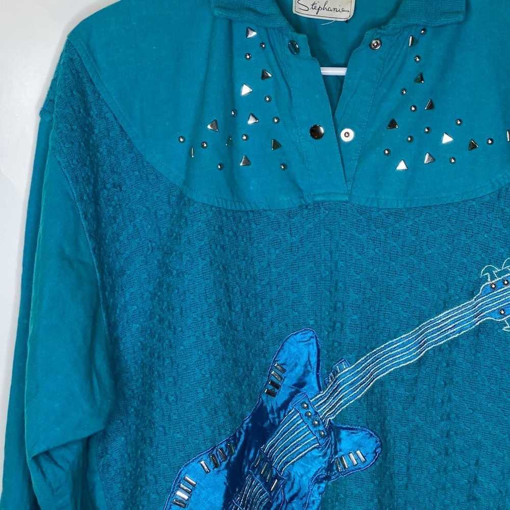 Vintage 80s guitar sweatshirt studded - image 2