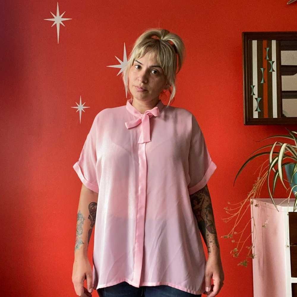 vintage 80s sheer pink bow blouse - image 2