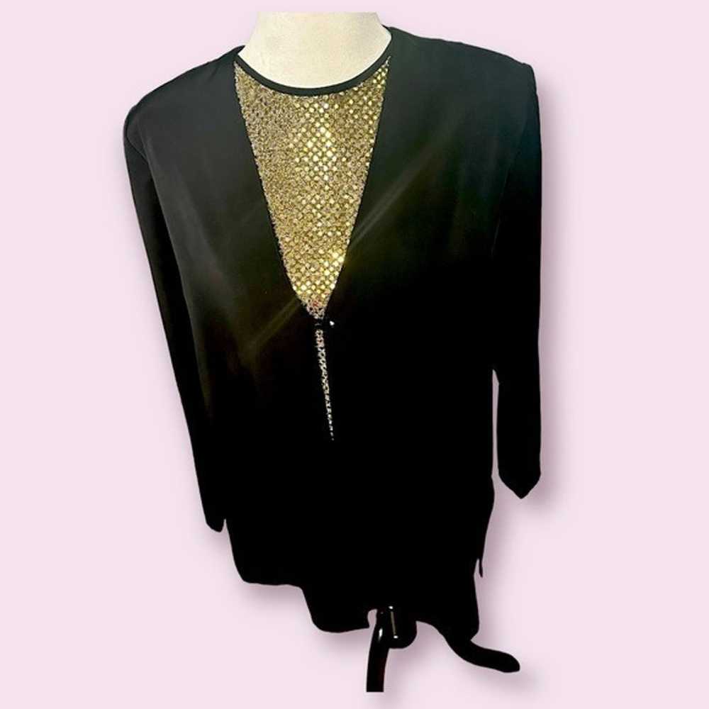 Vintage Three Flaggs Evening Black and Gold Top B… - image 1