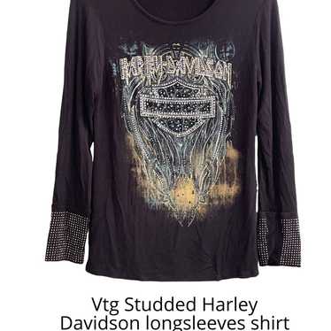 Vtg Studded Harley Davidson longsleeves shirt bla… - image 1