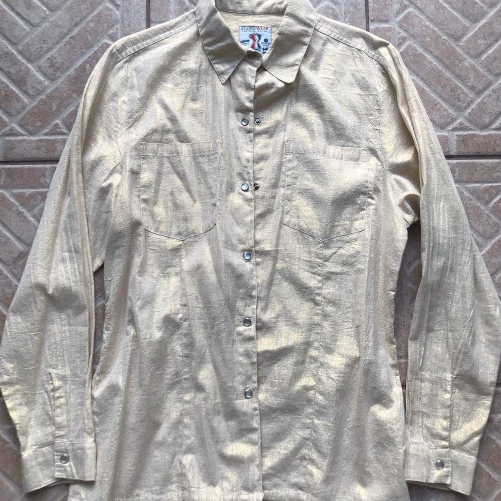 Vintage Metallic Oversized Boho Shirt - image 4